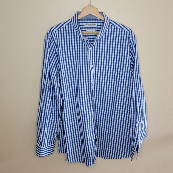 Nick Graham | Everywhere Stretch Modern Fit Blue Gingham Plaid Shirt - Picture 1 of 6